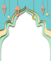 3d Ramadan background with pastel paper cutout style. Window, lantern, and stars. png
