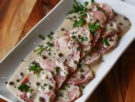 AI generated Vitello tonnato thinly sliced veal photo