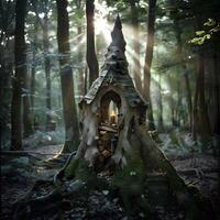 AI generated Mystical shrine in the forest, place of whispers and wishes photo