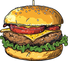 ai gegenereerd heerlijk en sappig clip art illustratie van een Hamburger Aan een transparant achtergrond, perfect voor divers ontwerp projecten png