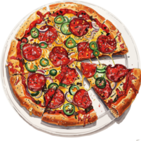 ai generiert lecker und käsig Clip Art Illustration von ein Pizza auf ein transparent Hintergrund, perfekt zum verschiedene Design Projekte png