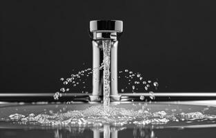 AI generated Water running from faucet. A open faucet seen from the front, photo