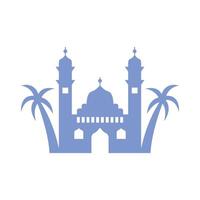 Silhouette Islamic mosque with palm trees vector