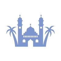 Silhouette Islamic mosque with palm trees vector