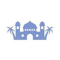 Silhouette Islamic mosque with palm trees vector