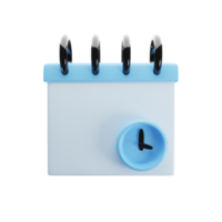 Blue notepad with cartoon style clock icon on 3d rendering. 3d illustration png