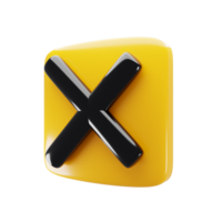 Yellow rectangle rejection button icon. Rejection concept. 3d rendering illustration png