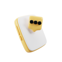 notificação ícone conceito com desenho animado estilo Smartphone e amarelo bolha discurso. 3d Renderização ilustração png