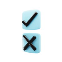 Right and wrong icon. Acceptance and rejection concept. Rectangle button icon on 3d rendering. 3d illustration png