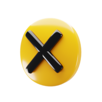 3d yellow wrong icon. Round rejection button icon. Rejection concept. 3d rendering illustration png