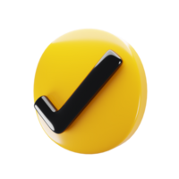 3d yellow check mark icon. Round checklist button icon. Acceptance concept. 3d rendering illustration png