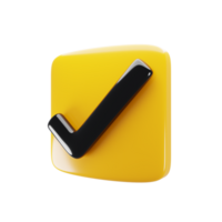 Jaune rectangle liste de contrôle bouton icône. acceptation concept. 3d le rendu illustration png