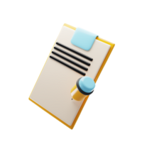 Clipboard icon with yellow pencil. 3d rendering notepad icon. 3d illustration png