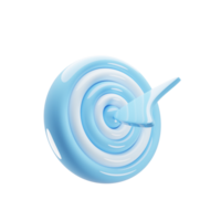 Target icon with arrow on 3d render. Blue target with cartoon style. 3d illustration png