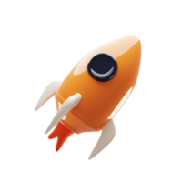 Flying orange space rocket icon with cartoon style. Market business rocket icon concept. 3d rendering illustration png