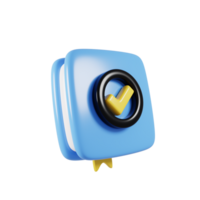 blauw boek icoon met geel checklist teken. 3d renderen illustratie png