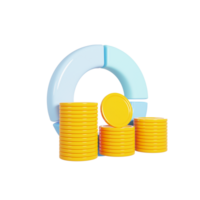 Coin stack with graph icon on 3d rendering. 3d illustration png