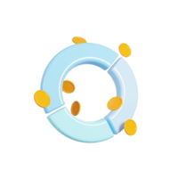 Graph icon with abstract coin on 3d rendering. 3d illustration png