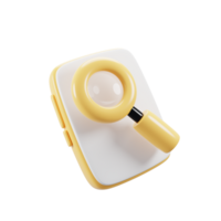 Search icon concept with cartoon style smart phone and magnifying glass. 3d rendering illustration png