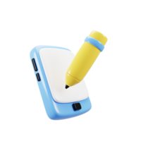 3d renderen blauw smartphone met geel potlood icoon. 3d illustratie png