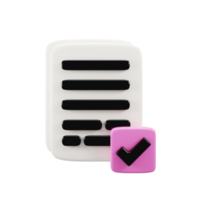 3d renderen papier vel icoon met checklist teken png