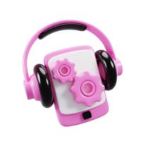 3d rendering headphone with phone and gear icon. setting audio icon concept png