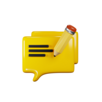 3d bubble chat message with pencil. 3d render online chat concept. Writing text. Illustration of icon with cartoon style. 3d rendering png