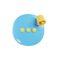 3d rendering bubble chat notification with yellow bell. Illustration of online chat concept. 3d icon with cartoon style png