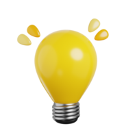 Yellow light bulb on 3d rendering with cartoon style. Business idea concept. 3d render illustration png