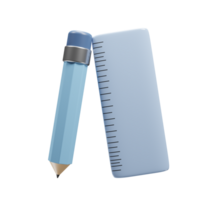 Pencil and ruler icon with cartoon style for website design presentation. 3d rendering education icon concept png