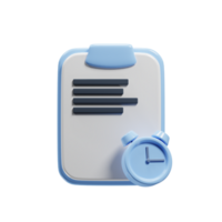 3d illustration of paper clipboard with clock icon suitable for website design. 3d rendering icon png