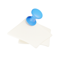 3d renderen blauw Duwen pin met papier vel icoon png