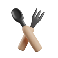 3d tolkning kök verktyg sked och gaffel med tecknad serie stil. 3d framställa illustration png