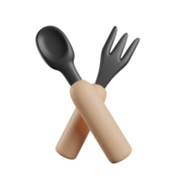 3d le rendu cuisine outils cuillère et fourchette avec dessin animé style. 3d rendre illustration png