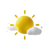 Weather icon sun and white clouds. 3d rendering png