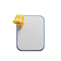 3d illustration of blank sheet with bell notification icon. 3d rendering icon png