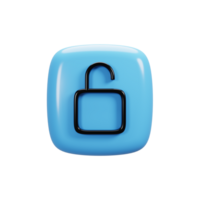 Unlock icon on 3d rendering. User interface icon concept png