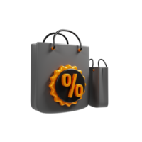 Online shopping discount icon concept. 3d rendering shopping bag with discount badge icon png