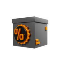 Delivery box with discount badge on 3d rendering. Discount delivery icon concept png