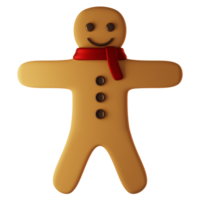 3d renderen peperkoek icoon met rood sjaal. 3d geven Kerstmis icoon concept png