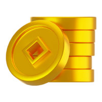 3d rendering gold coin stack icon. Chinese new year icon concept png