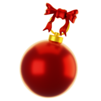 3d rendering christmas ball ornament icon with red ribbon. 3d render christmas icon concept png