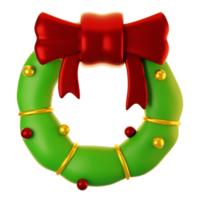 3d rendering wreath icon with red ribbon. 3d render christmas icon concept png