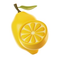 Fresh lemon fruit icon on 3d rendering. 3d illustration of fruit icon png