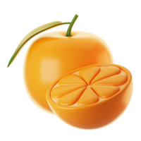 Fresh orange fruit icon on 3d rendering. 3d illustration of fruit icon png
