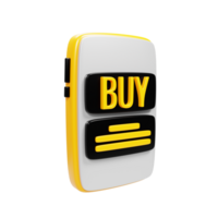 3d rendering mobile phone with buy button icon. Online shop marketing icon concept png