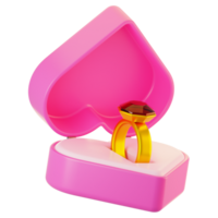 3d rendering ring box icon with cartoon style. Valentine day icon concept png