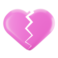 3d rendering broken heart icon. Valentine day icon concept png