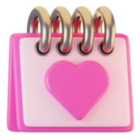 3d rendering valentine day calendar icon with cartoon style. Valentine day icon concept png