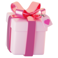 3d rendering pink gift box icon with cartoon style. Valentine day icon concept png
